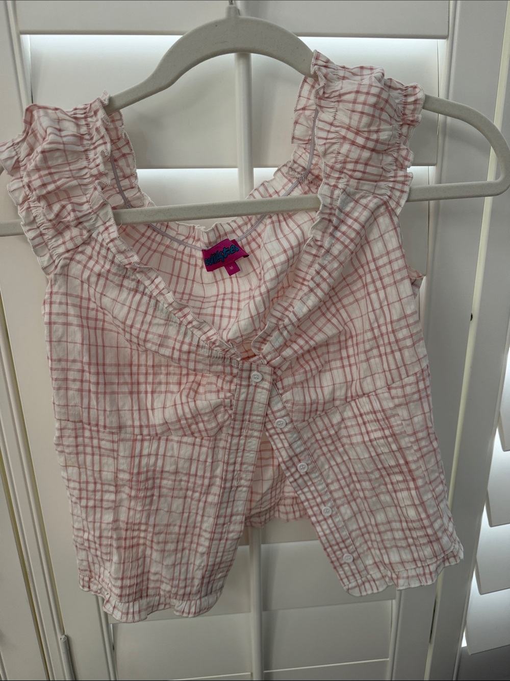 Edikted Pink Plaid Ruffled Tank Top